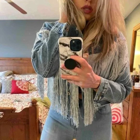 Sexy Fringe Trim Denim Jacket - Picture 3 of 11